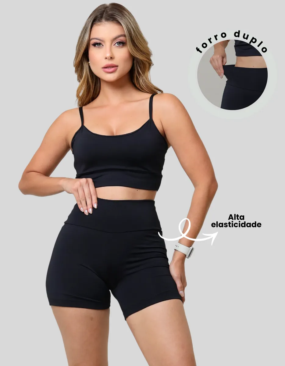 Conjunto Fitness Blackout Feminino Cintura Alta Moda Treino - Imagem 2