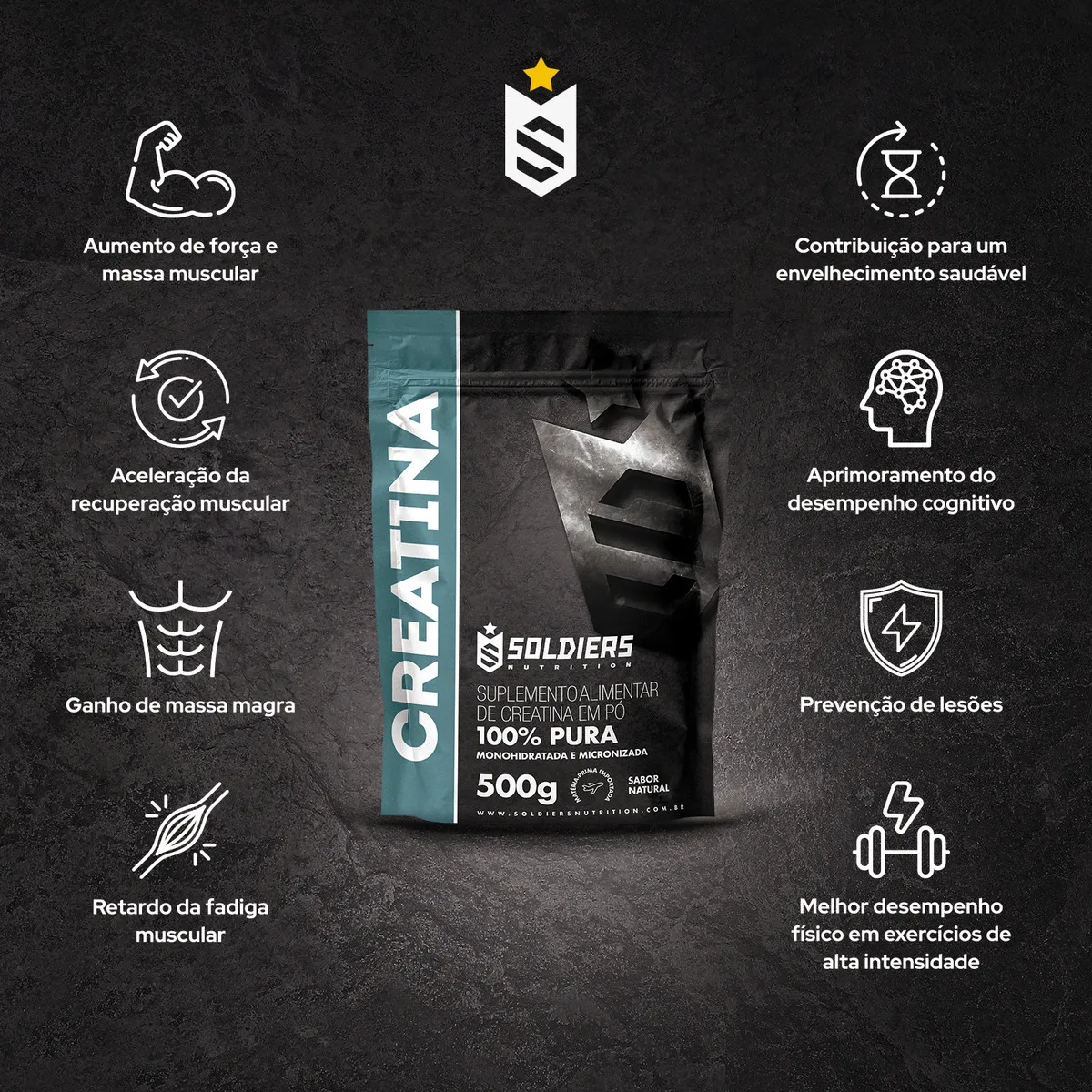 Creatina Monohidratada 500g Soldiers Nutrition 100% Pura Importada Alta Performance Músculo Treino - Imagem 4